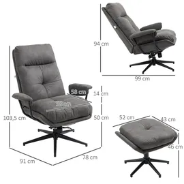 Homcom Relaxsessel mit Hocker 91 x 78 x 150 cm Dunkelgrau