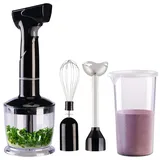 Rosenstein & Söhne Edelstahl-Akku-Stabmixer-Set, abnehmbarer Mixstab, Schneebesen, 135 W