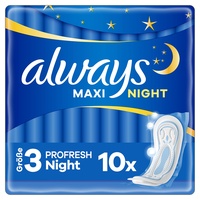 Always Maxi Profresh Night Damenbinden (Größe 3) 10 Stück, Neutralisiert Gerüche, Super Fit, Super Absorbierend, Einzeln Verpackt