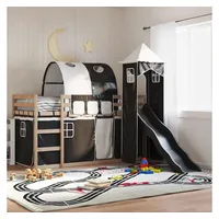furnicato Bett Hochbett mit Rutsche aus massivem Kiefernholz, 205,5x87,5x113 cm, (1-tlg), Sicheres Etagenbett mit Rausfallschutz, Vorhängen und Tunnel-Zubehör schwarz