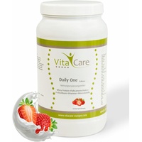 VitaCare Daily One Protein-Shake Erdbeere, 630gr Whey Protein Pulver mit Flohsamenschalen-Pulver, proteinreiches Fitness Nahrungsergänzungsmittel