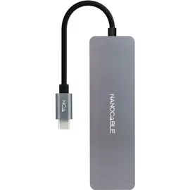 NANOCABLE 10.16.4409 – USB-C-Konverter-Hub zu 3 USB-A 3.0-Buchsenanschlüssen + 1 USB-C-Buchsenanschluss, Aluminium, 10 cm, Grau