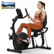 Merach Liege-ergometer, Heimtrainer Fahrrad für Zuhause, 8 Widerstandsstufen, App, bis 158kg, Tablet-Halter, leise