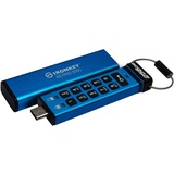 Kingston IronKey Keypad 200C, (256 GB, USB C), USB Stick, Blau