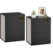 VASAGLE Nachtschrank 2er Set 3 Schubladen 40 x 40 x 60 cm tintenschwarz/cappuccinobeige