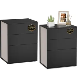 VASAGLE Nachtschrank 2er Set 3 Schubladen 40 x 40 x 60 cm tintenschwarz/cappuccinobeige