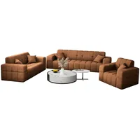 Fun Möbel Polstergarnitur Sofaset Designersofa NANCY 3-2-1 in Stoff Harmony, (Set, 3-tlg., inkl. 5 Zierkissen), Rundumbezug braun