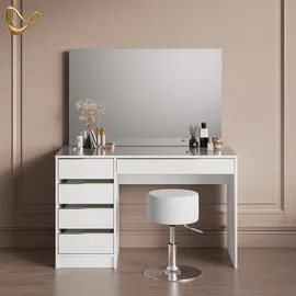 livinity SCHMINKTISCH Imola Weiß/Gold 120 cm mit Hocker