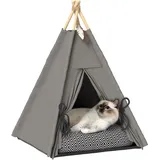 Tipi-zelt Für Katzen Und Hunde, Bequemes Bett Mit Kissen, Graues Haustierhaus Für Drinnen