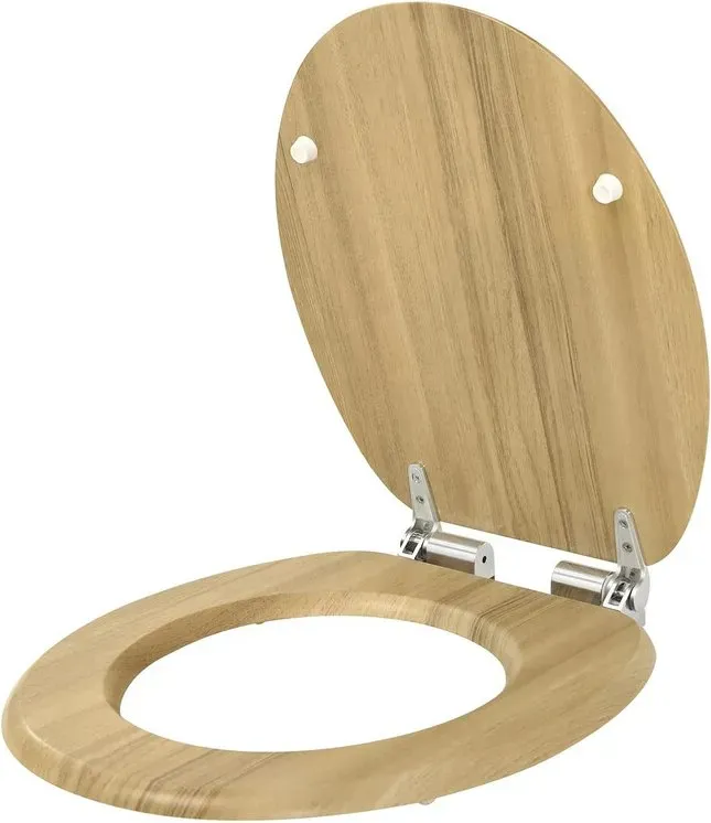 eSituro WC-Sitz mit Absenkautomatik, Robuster Toilettendeckel für Badezimmerinstallationen, MDF-Holzkern, Einfache Montage Toilettensitz, Hochwertiger Toilettendeckel, Eiche, Holz, Eiche, Rund, 43.6L x 37.7B cm
