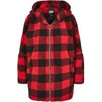 URBAN CLASSICS Ladies Hooded Oversized Check Sherpa Jacket Girl-Winter-Jacke rot/schwarz