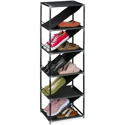 Relaxdays Schuhregal, 11 Paar, schmaler Schuhorganizer, schräge & gerade Schuhablagen, HBT: 121x38x30 cm, grau/schwarz