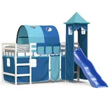 vidaXL Kinderhochbett mit Turm Blau 90x200 cm Massivholz Kiefer
