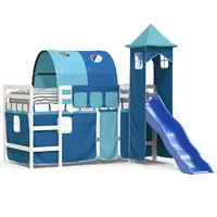 vidaXL Kinderhochbett mit Turm Blau 90x200 cm Massivholz Kiefer