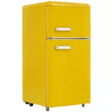 OKWISH Kühlschrank BCD-100C, 91 cm hoch, 45 cm breit, Doppeltür-Kühlschrank Retro-Kühlschrank gelb