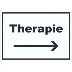 Therapie Aufkleber mit Text und Richtungspfeil rechts Raum Behandlung waagerecht A3 (297x420mm)