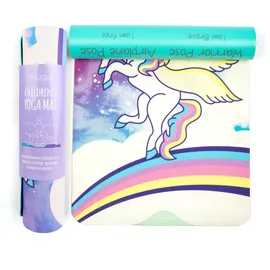 Myga Kinder Yogamatte Einhorn | Rutschfest & Leichtes Gewicht | 6 mm Dicke | Ideal für Yoga, Bewegung & Spiel | 150 cm x 55 cm | Inkl. Yoga-Posen auf Rückseite | Sweet Dreams Einhorn Design