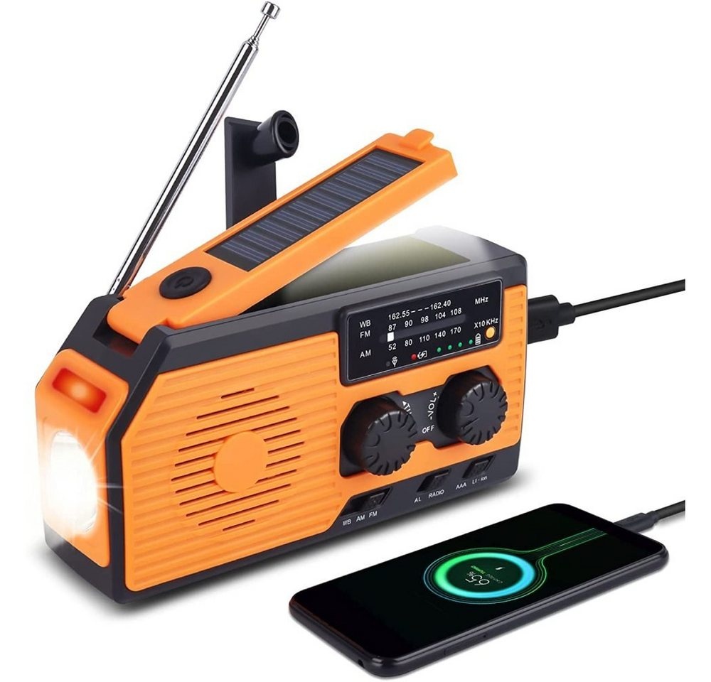GelldG Kurbelradio mit Batterie Notfall Ausrüstung, tragbare Solar Radio Radio orange