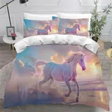 NYSMGS Bettwäsche-Sets 135x200 2Teilig Pferd Mädchen Jungen Kinder 3D Druck Tiere Sonnenuntergang Mikrofaser Atmungsaktive Erwachsene Bettbezug mit Reißverschluss und Kissenbezüge 80x80cm A560
