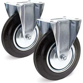 Wiltec Bockrollen Set 2x Transportrolle Ø200mm mit Vollgummirad, Metallfelge und Anbauplatte bis 150kg pro Rad, Apparaterollen Möbelrollen leiser...