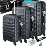 Kesser KESSER® 3tlg. Hartschalenkofferset Hartschalenkoffer Reisekoffer Set Reisekofferset Trolley Koffer Inkl. Kofferwaage + Gepäckanhänger Rollkoffer Schloss 4 Rollen ABS-Hartschale Teleskopgriff M-L-XL