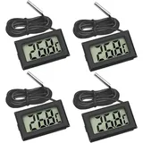 Zvd 4 X Digitales Lcd-thermometer, Temperaturmonitor Mit Externer Sonde Für Kühlschrank, Gefrierschrank, Kühlschrank, Aquarium (4 X Schwarz)