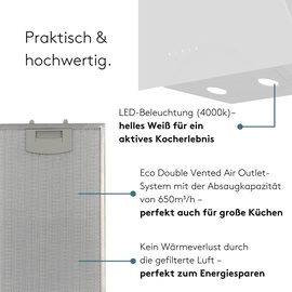 Wiggo Dunstabzugshaube 60cm kopffrei I Abluft Umluft Dunstabzug 650m3/h - Touch-Display 4 Stufen I Energieeffizienzklasse A Schräghaube inkl. Fet...