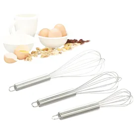 Relaxdays Schneebesen Set, professionelle Ballonschneebesen, Handschneebesen Edelstahl, 8 Zoll, 10 Zoll, 12 Zoll