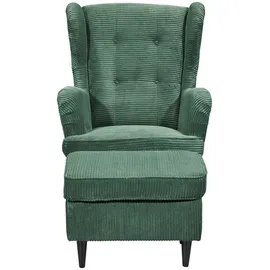 Möbel Boss Ohrensessel OSKAR Cord 78 x 102 x 98 cm Dunkelgrün