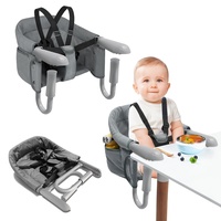NAIZY Tischsitz Baby Grau Sitzerhöhung Stuhl Kind Hochstuhl Faltbar mit Rutschfeste Griff & Sicherheitsgurt & Aufbewahrungstaschen Kinderhochstuhl für 2-8cm dicke Tisch