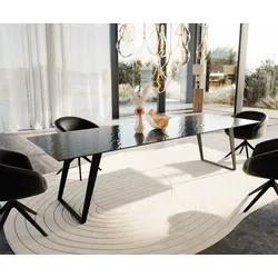 DELIFE Esstisch Edge 300x100 Reliefglas Rauchschwarz 3D-Design Metall Schräg Schwarz, Esstische