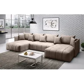 furmeb24 ASPEN U Ecksofa mit Schlaffunktion Bettzeugablage 346x188cm, Sofa U Form, - Beige