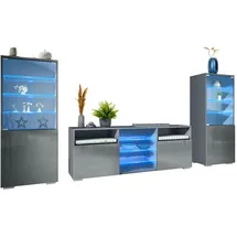 Vladon Wohnwand Grau, Holzwerkstoff, 286x122.5x35 cm) Wohnzimmer, Wohnwände, Wohnwand-Sets