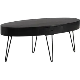 KADIMA DESIGN Couchtisch Schwarz, Holz, Echtholz,Mangoholz, 1 Schubladen, Oval,Oval, Haarnadel, 100x40x50 cm Mango Massivholz Metall Sofatisch, Design Wohnzimmertisch Oval mit Schublade, Kaffeetisch Stauraum Massiv, Großer Tisch