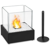 Froadp Ethanol Kamine Set Tragbare Bioethanol Tischkamin mit Glas, Stahl Base & Weiß Dekosteinen 25x21x29cm Rechteckig Windlicht Terrassenofen Bio Ethanol Tischfeuer Deko für Innen & Außen