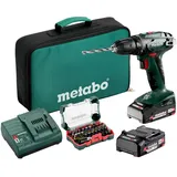 Metabo Akku-Bohrschrauber BS 18 Set mit Bit-Box SP (32-teilig), Werkzeugtasche, 18V 2x2Ah Li-Power + SC 30