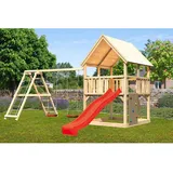 Karibu Woodfeeling Gmbh Karibu Spielturm Luis Doppelschaukel Kletterg. Kletterwand Rutsche Rot