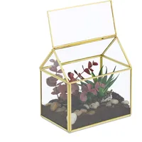 Relaxdays Pflanzenterrarium, Glas & Kupfer, HBT: 15x15x10 cm, Deko