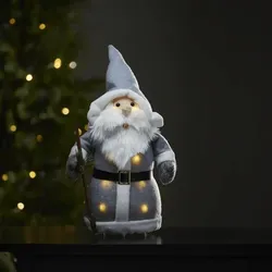 LED Stoff-Figur Weihnachtsmann - graue Mütze &amp;amp; Schal - 8 warmweiße LED - H: ...