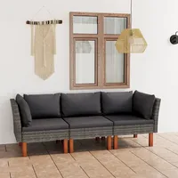 vidaXL 3-Sitzer-Gartensofa mit Kissen Grau Poly Rattan