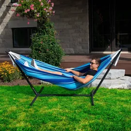 Vivere Doppel Baumwolle Hängematte mit Hängemattengestell 250 cm, Blue Lagoon