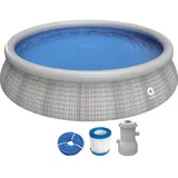 Avenli Prompt Set Rundpool 396 x 84 cm Rattan Grau mit CleanPlus Filterpumpe und Reparaturaufkleber