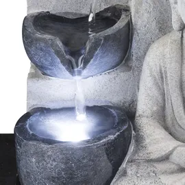 GLOBO Tischbrunnen mit Pumpe Springbrunnen mit LED Beleuchtung Buddha Design Zimmerbrunnen grau Dekoration, LxBxH 21x18,5x25,5 cm