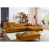 Ecksofa W.SCHILLIG "piedroo" Sofas Gr. B/H/T: 343cm x 70cm x 193cm, Stoff S37, Longchair rechts, mit Kopfteilverstellung-ohne Sitztiefenverstellung, gelb (brandy s37) Kopfteilverstellung, wahlweise mit Sitztiefenverstellung, Breite 343cm