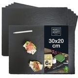 Moritz & Moritz 6 x Schieferplatte Servierplatte 30x20 cm mit Kreidestift - Schieferplatte 30x20 - Schieferplatten fürs Buffet, Sushi und Käse - Zum Anrichten und als Deko - Servierplatten Schiefer