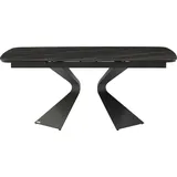Esstisch ausziehbar - 6 bis 10 Personen - Sicherheitsglas, Keramik & Metall - Marmor-Optik Schwarz - KAJARI von Maison Céphy - Schwarz
