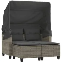 vidaXL Gartensofa 2-Sitzer mit Dach und Hockern Grau Poly Rattan