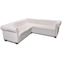 vidaXL Chesterfield Ecksofa 5-Sitzer Kunstleder Weiß