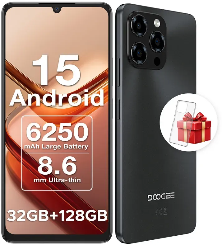 DOOGEE Note58 Smartphone, 6,75 Zoll HD+ 90Hz Display, Android 16 (entsperrt), T7250 Prozessor, 32 GB RAM (8 GB + 24 GB erweiterbar) + 128 GB Speicher, 6250 mAh Akku, NFC, OTG, Dual-SIM, 16 MP Kamera