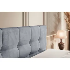 altdecor Boxspringbett mit Matratze und Lattenrost - BERO -Z KING - 160x200 cm - Grau Samt - Topper, Fußteil, Polsterbett mit Bettkasten, Bett mit... - Hellgrau